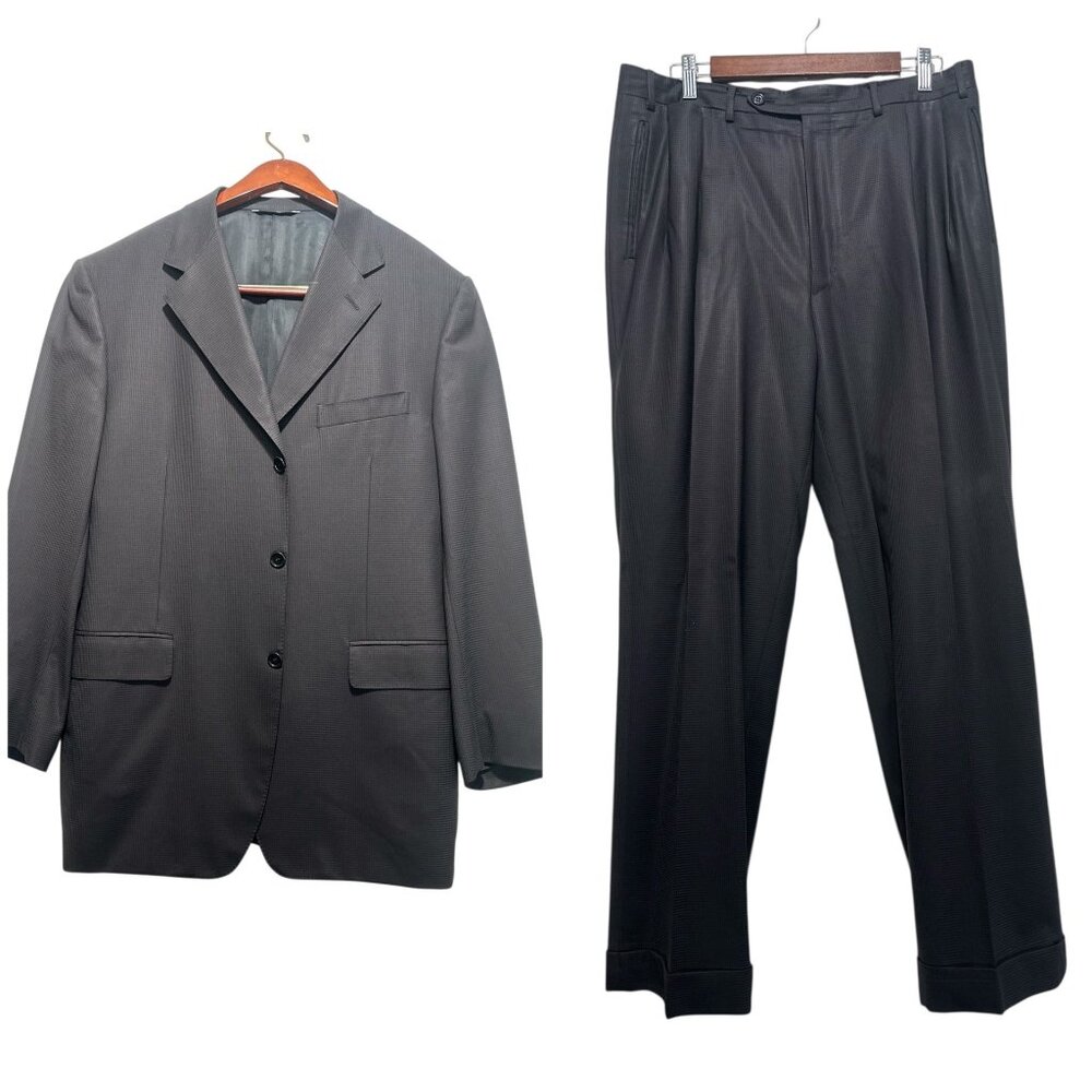 Canali 2 Piece Suit 3 Buttons Blazer Pleated Dress Pans Mens 52R Wool Inseam 30